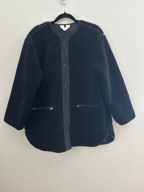 Arket Teddy Jacket Women's Small (UK S) Black Snap Button Fully Lined Curved Hem